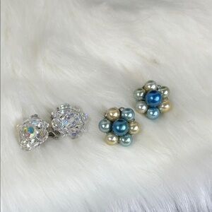 Vintage Cluster Clip-On Earrings Marked Japan